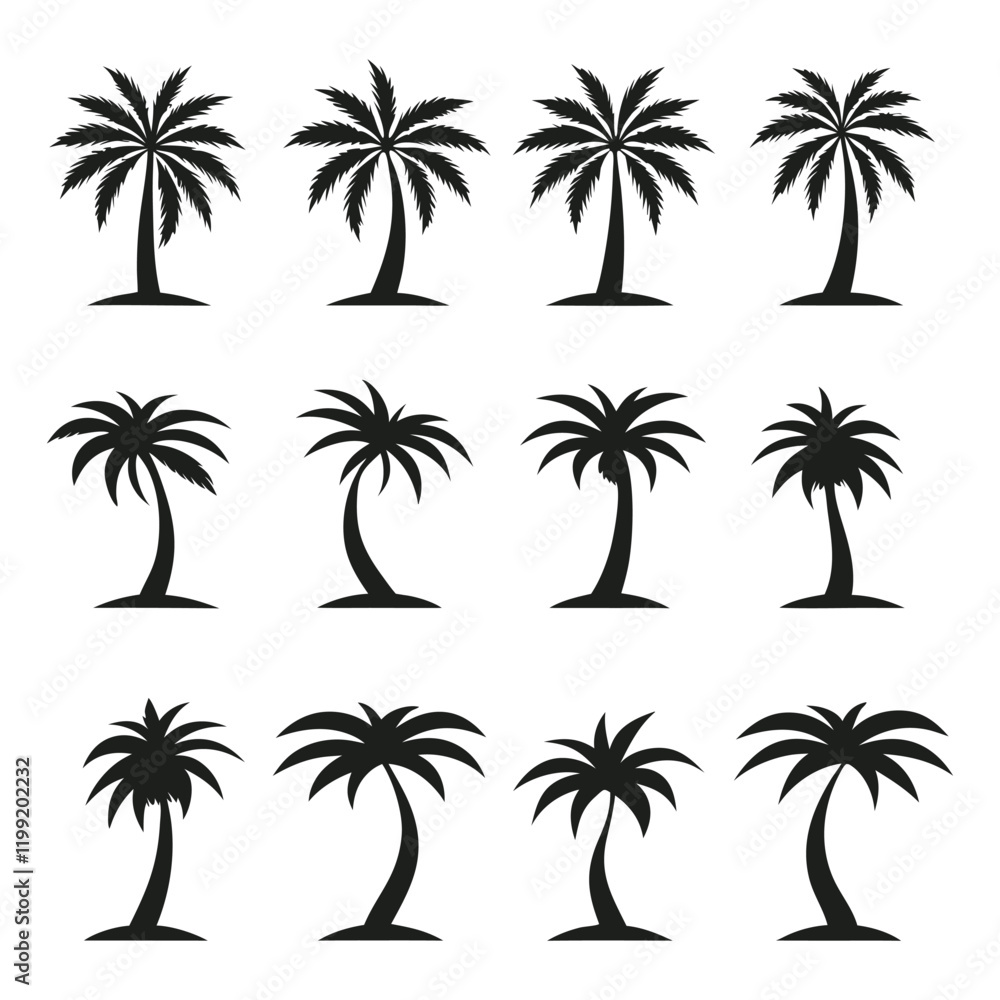 Fototapeta premium Palm Silhouttes, Coconut tree silhouettes Bundle and Set of palm tree silhouettes