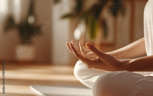 Wallpaper Mural Peaceful meditation practice with focused hand gesture in sunlit room Torontodigital.ca