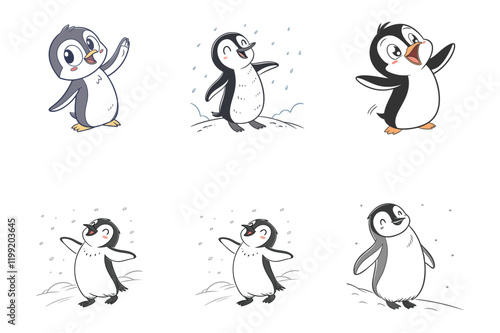 Hand Drawing Cartoon Cute Penguin Illustration in flat style