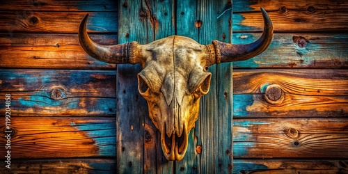 Old Buffalo Skull Silhouette on Wooden Wall - AI Photo