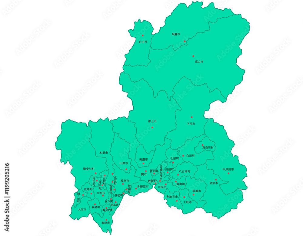 岐阜県　地図　グリーン　斑点　イラスト