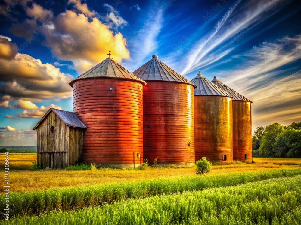 Old Wooden Grain Silos in Field - Rule of Thirds Photography Old Wooden Grain Silos in Field - Rule of Thirds Photography