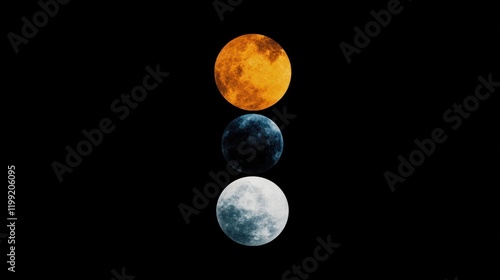 Three Moons Stacked, Art, Black Background For Design Use
