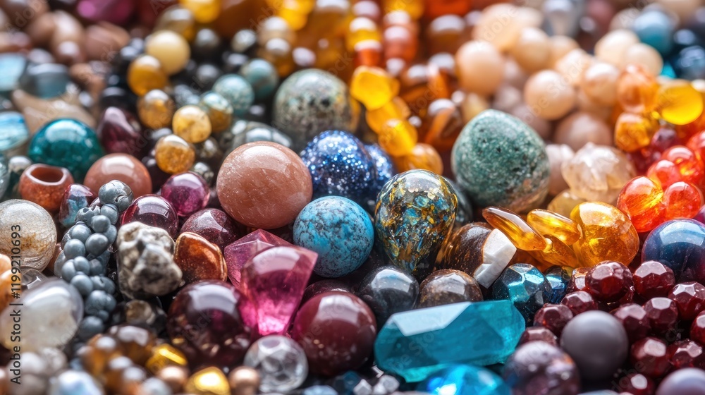 Vibrant Collection of Gemstones and Beads: A Close-Up View of Colorful Jewels Vibrant Collection of Gemstones and Beads: A Close-Up View of Colorful Jewels