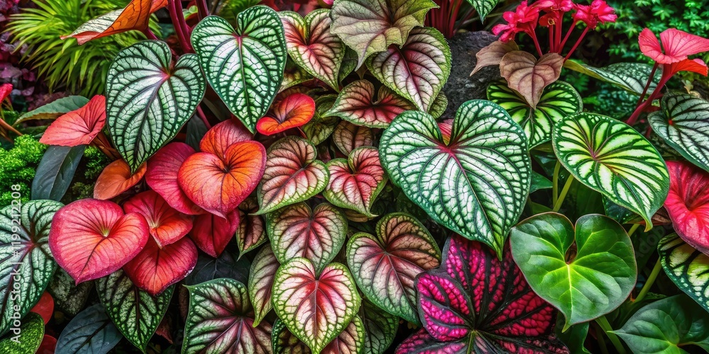 Fototapeta premium Rainforest Undergrowth Flowers: Begonias, Impatiens, Caladiums