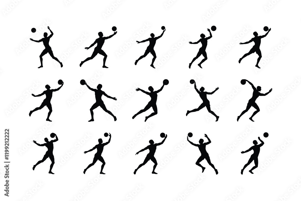 set of Vector isolated silhouette of Beach Volleyball a one man set of Vector isolated silhouette of Beach Volleyball a one man