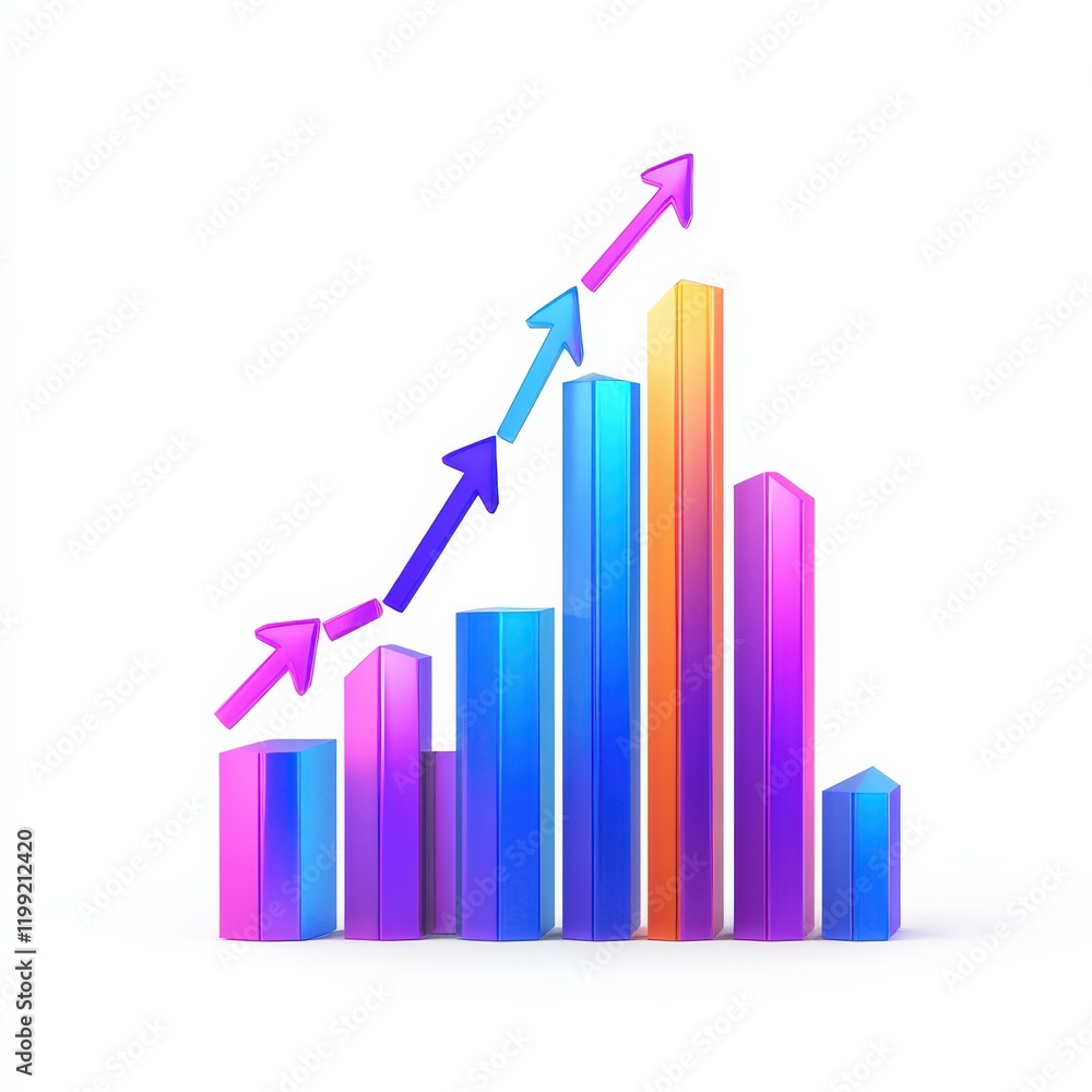 financial benefits budget optimization concept. Colorful 3D bar graph with upward arrows, symbolizing growth and progress in data analysis. financial benefits budget optimization concept. Colorful 3D bar graph with upward arrows, symbolizing growth and progress in data analysis.