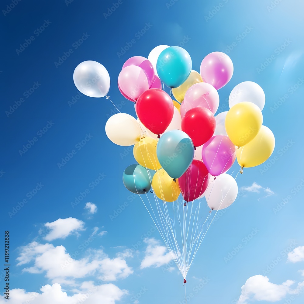 Vibrant Playful Balloons Drifting in a Serene Bright Blue Sky A Lighthearted Dreamlike Scene Evoking a Sense of Imagination and Freedom Vibrant Playful Balloons Drifting in a Serene Bright Blue Sky A Lighthearted Dreamlike Scene Evoking a Sense of Imagination and Freedom
