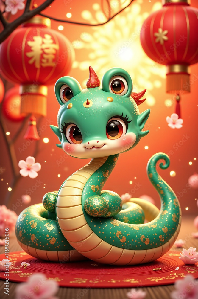 Fototapeta premium Mystical Azure Snake: A Winter-Inspired Lunar New Year Scene