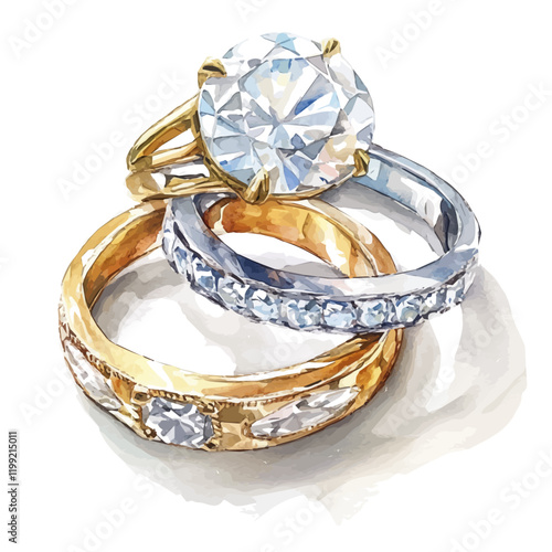 A watercolor vector painting of Capri rings that appear delicate, isolated on a white background. Capri rings vector.

