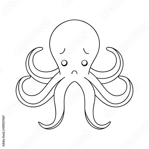 Sad Octopus Line Art Illustration for Coloring Books photo