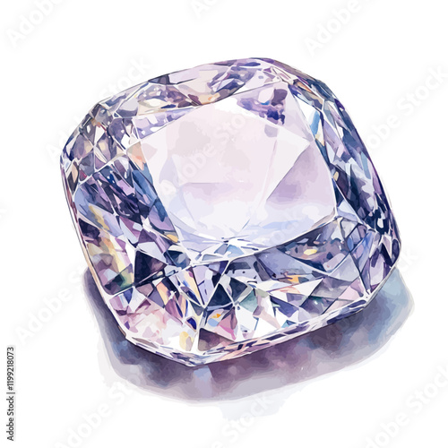 A watercolor vector painting of the world-famous Cullinan diamond, showcasing its brilliant sparkle, isolated on a white background. Cullinan diamond vector.

