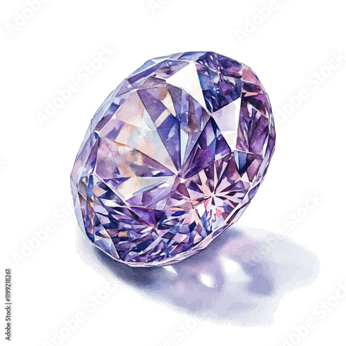 A watercolor vector painting of the world-famous Cullinan diamond, showcasing its brilliant sparkle, isolated on a white background. Cullinan diamond vector.

