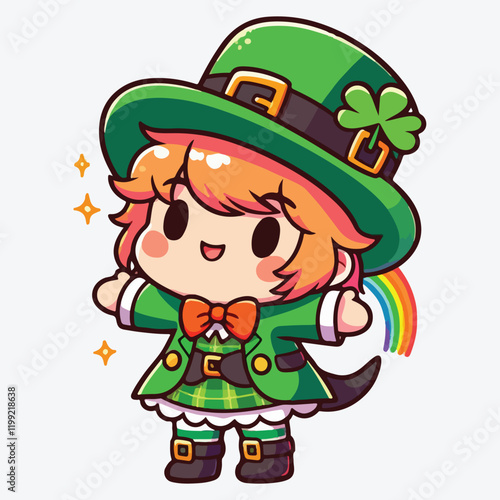 Cute girl wearing costume leprechaun stock illustration
