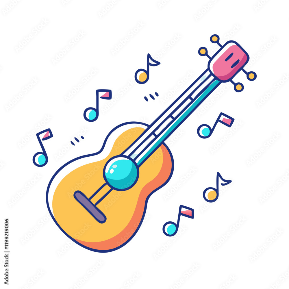 guitar with music notes icon, guitar with music notes vector illustration-simple illustration of guitar with music notes, perfect for guitar with music notes logos and themed design 