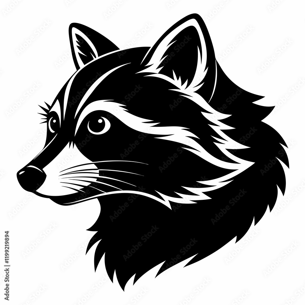 Obraz premium Vector raccoon head silhouette black side view on white background 