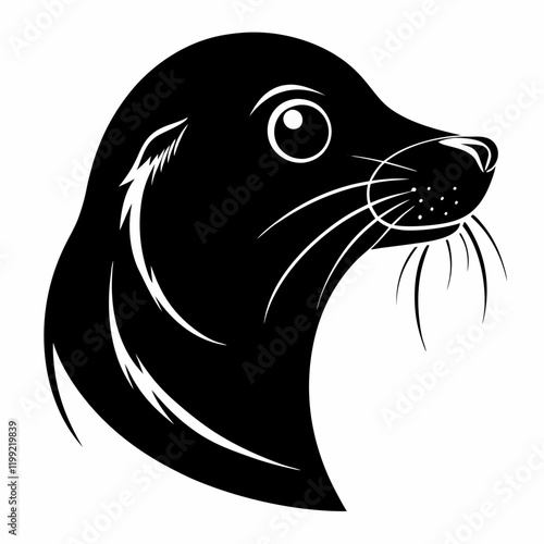 Vector seal head silhouette black side view on white background