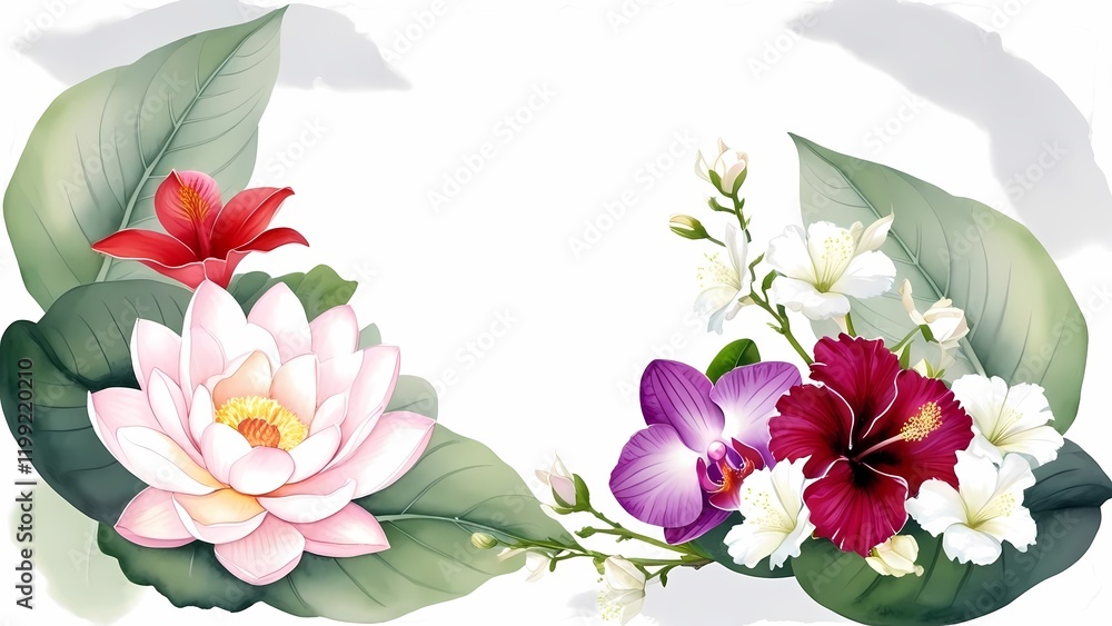 Fototapeta premium Thai Flowers Watercolor Art in a Soft and Peaceful Style