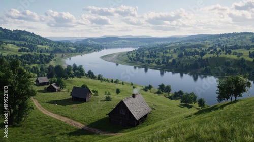 Wallpaper Mural Serene River Village Landscape Torontodigital.ca