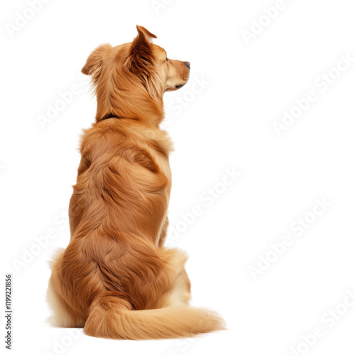 Golden Retriever Sitting with Back Turned isolated on white or transparent background, png. Easy to place on any other background