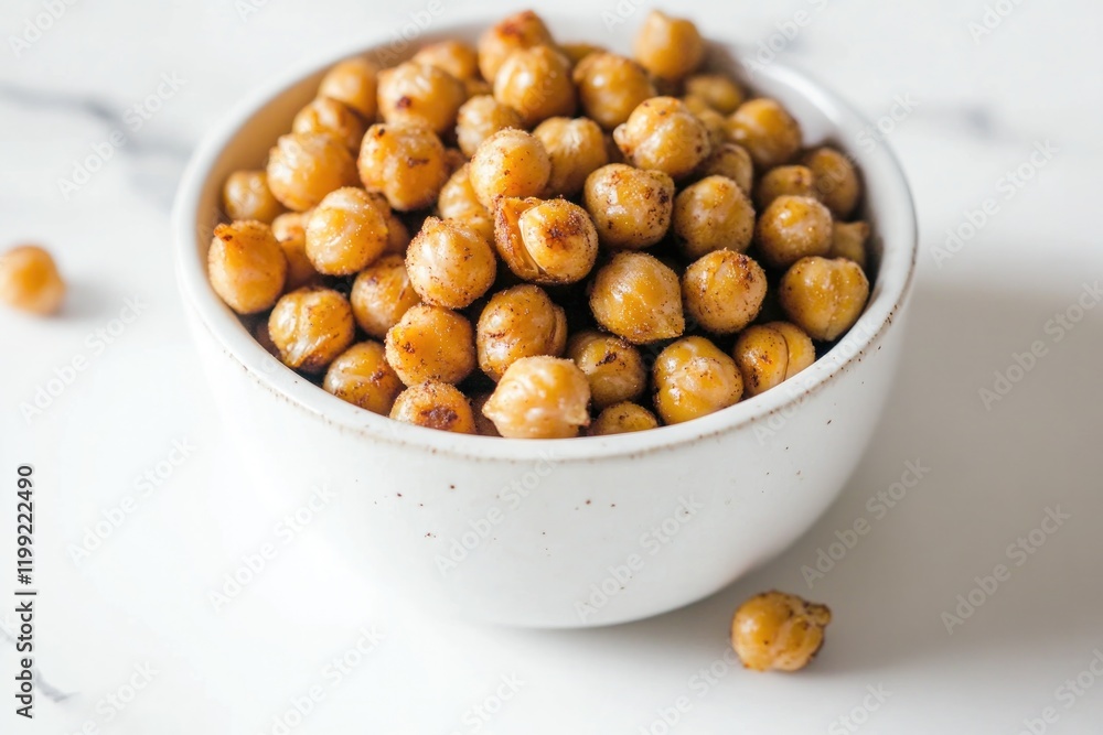 Crunchy roasted chickpeas in white bowl showcase healthy snack o Crunchy roasted chickpeas in white bowl showcase healthy snack o