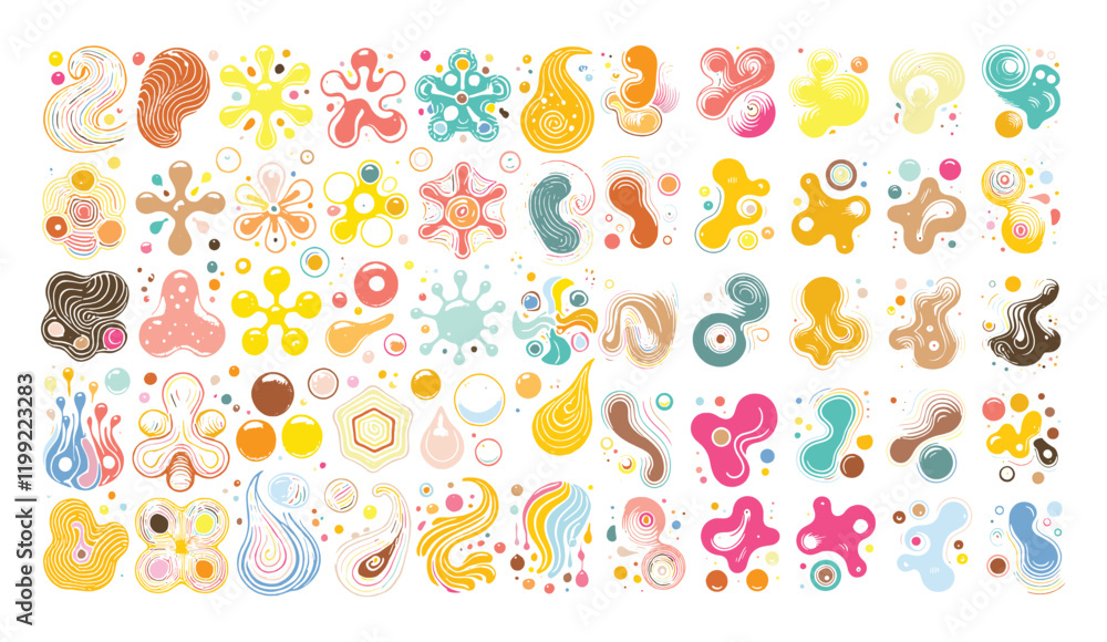 Whimsical Collection of Abstract Shapes and Vibrant Colors, A Playful Assortment of Organic Forms and Geometric Elements, Creating a Dynamic and Energetic Visual Symphony Whimsical Collection of Abstract Shapes and Vibrant Colors, A Playful Assortment of Organic Forms and Geometric Elements, Creating a Dynamic and Energetic Visual Symphony
