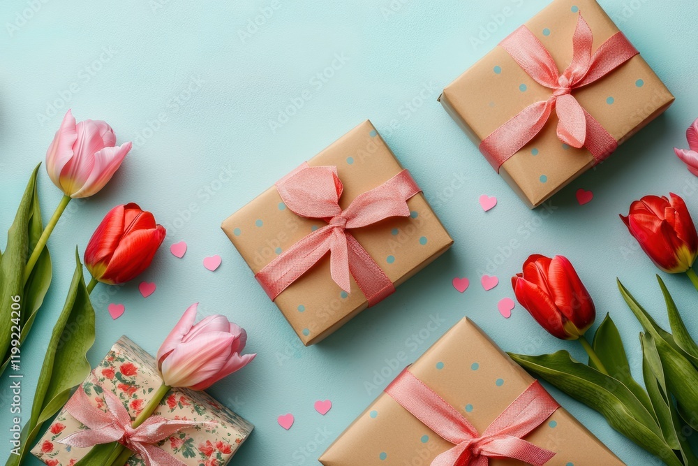 Celebrate mother's day with beautifully arranged gifts and flowers festive setting lifestyle colorful viewpoint Celebrate mother's day with beautifully arranged gifts and flowers festive setting lifestyle colorful viewpoint