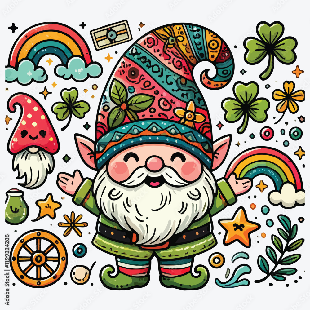 Fototapeta premium Cute Lucky Gnome Vector Illustration stock illustration