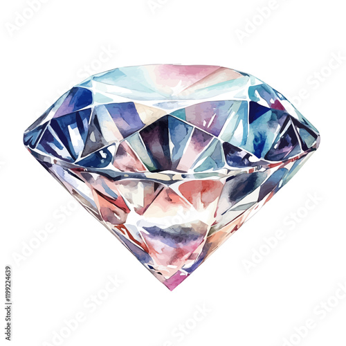A watercolor vector painting of a Koh-i-Noor diamond design, showcasing its stunning choice for jewelry, isolated on a white background. Koh-i-Noor diamond design vector.

