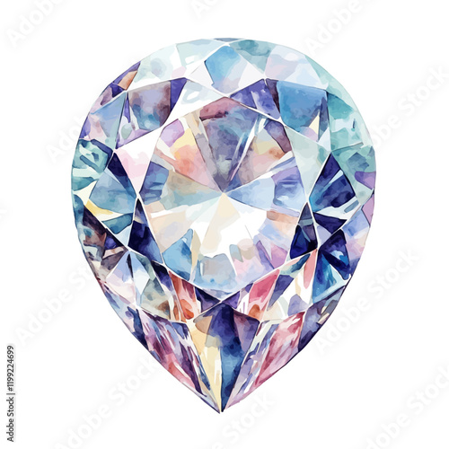 A watercolor vector painting of a Koh-i-Noor diamond design, showcasing its stunning choice for jewelry, isolated on a white background. Koh-i-Noor diamond design vector.

