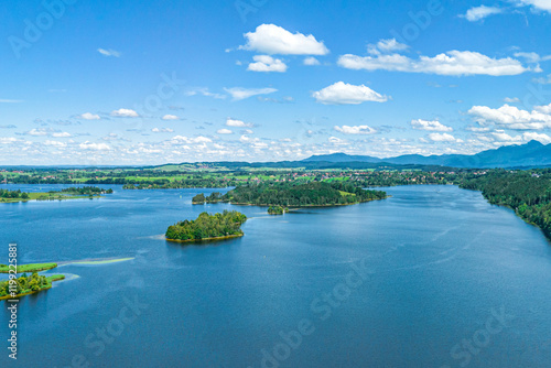 Ausblick über das westliche Ufer des Staffelsee und das Obernacher Moos in Oberbayern photo