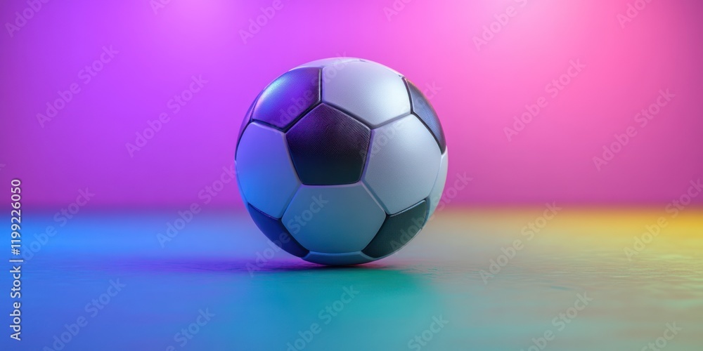 Fototapeta premium Neon Soccer Ball: A vibrant image of a soccer ball under neon lights, perfect for sports or gaming themes.