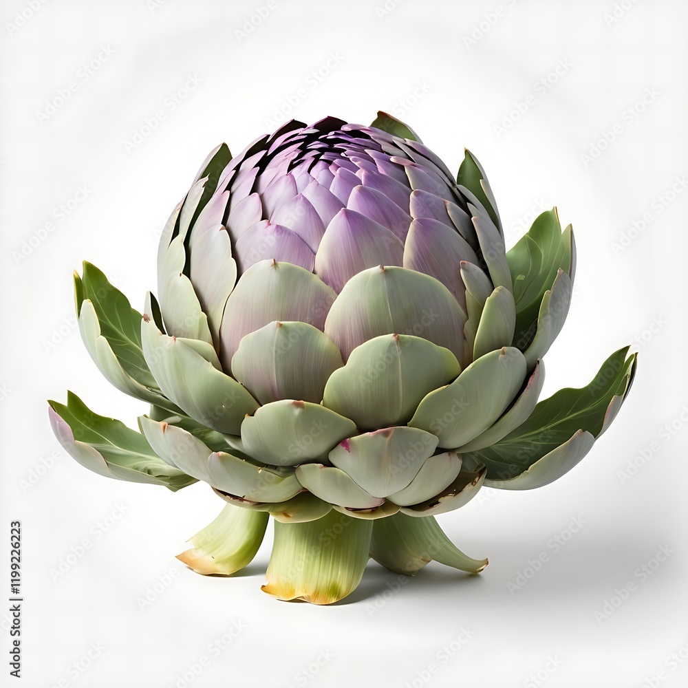 Obraz premium A single artichoke is showcased against a white background, drawing attention to its rich color and form