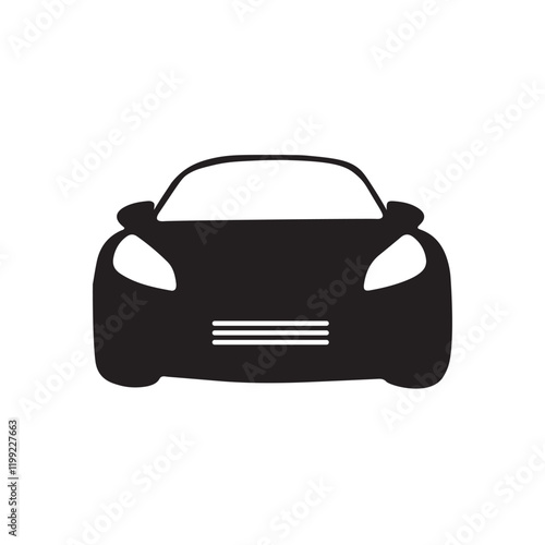 a simple, minimalist vector icon of a car. The car is depicted in a side profile with smooth, rounded lines, and it is colored white against a dark brown background. The icon has two visible wheels