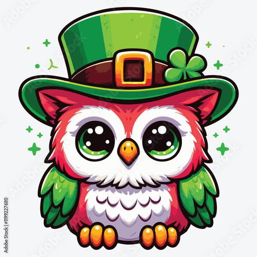 Cute owl in leprechaun hat stock illustration