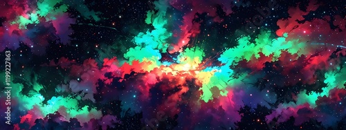 Infinite universe, colorful gaseous clouds brightly backlit dark night. Generative Ai 
