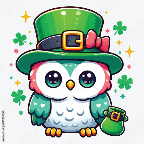 Cute owl in leprechaun hat stock illustration