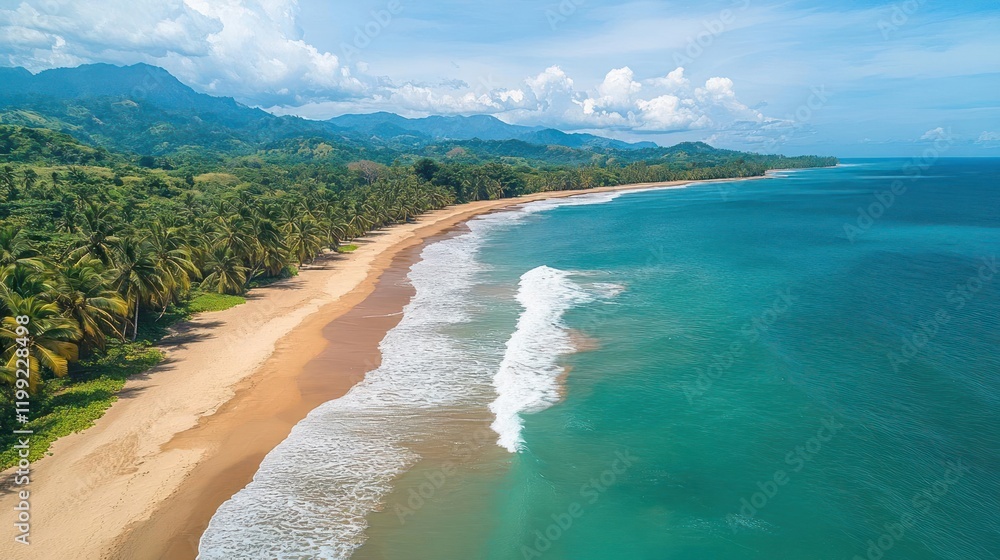 A beautiful beach with palm trees and azure water is located in the Caribbean Sea. A beautiful beach with palm trees and azure water is located in the Caribbean Sea.