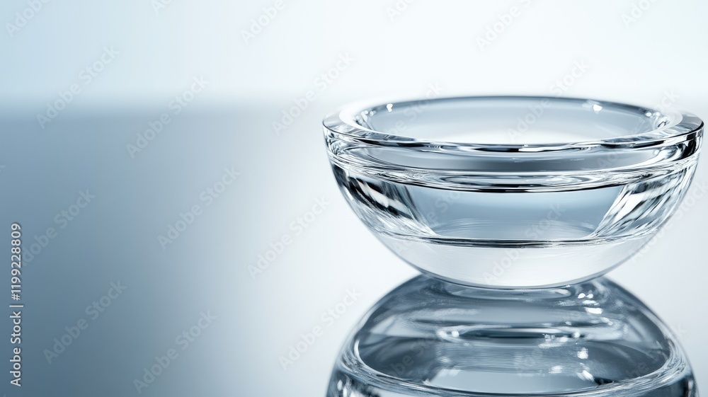 Transparent glass bowl reflecting light on smooth surface Transparent glass bowl reflecting light on smooth surface