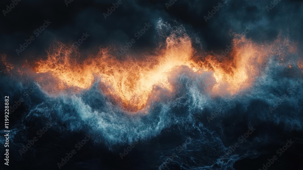 Fototapeta premium A large fire is burning in the ocean.