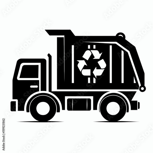 Garbage Truck silhouette in black on a white background