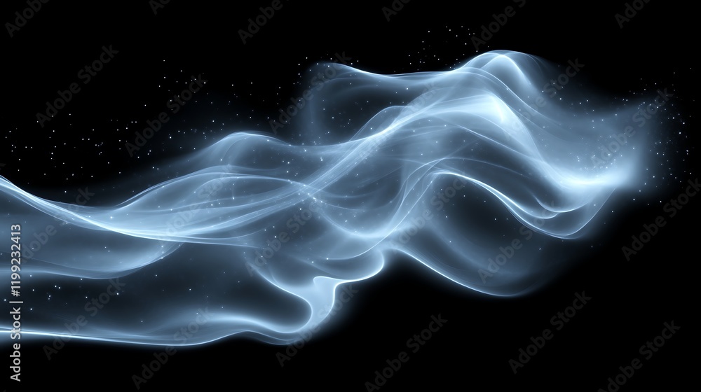 Fototapeta premium Abstract Blue Light Waves with Glowing Particles