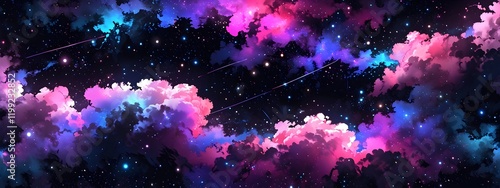 Infinite universe, colorful gaseous clouds brightly backlit dark night. Generative Ai 
