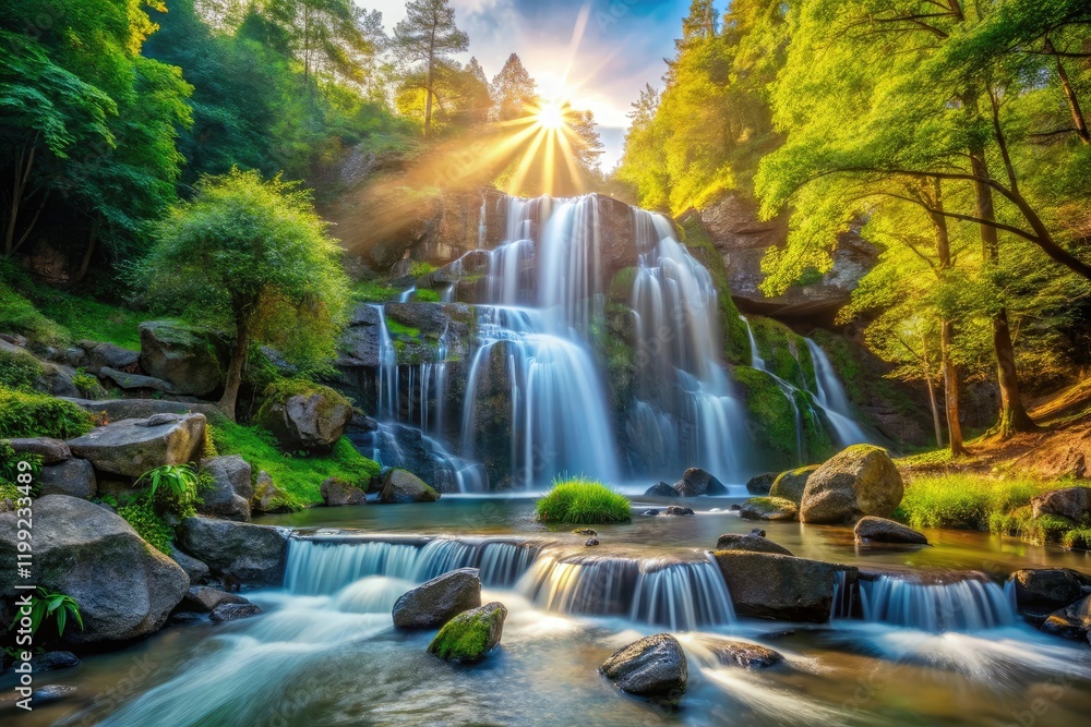 Serene Waterfall Landscape, Crystal Clear Water Serene Waterfall Landscape, Crystal Clear Water