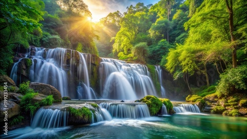 Serene Waterfall Forest Photography, Beautiful Waterfall, Nature Photography, Forest Scene, Peaceful Waterfall