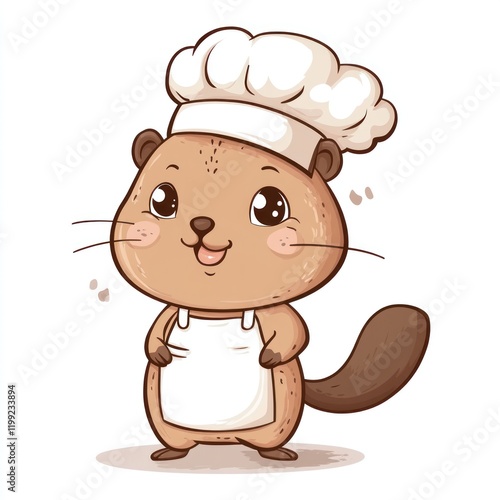 Beaver in chef hat and apron. Possible for cooking tutorials, children's stories