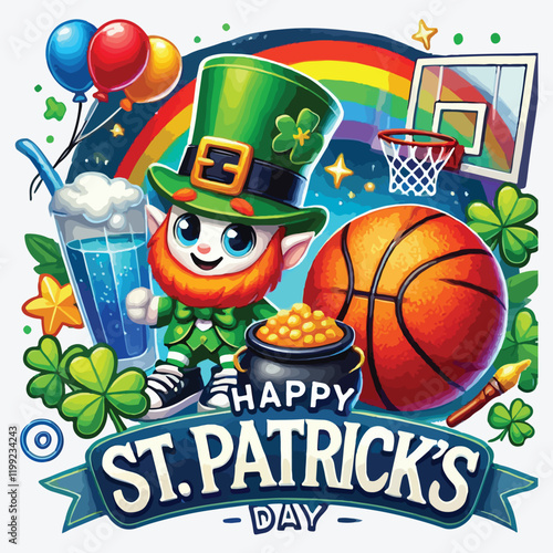 Happy St. Patrick's day and basketball ball stock illustration