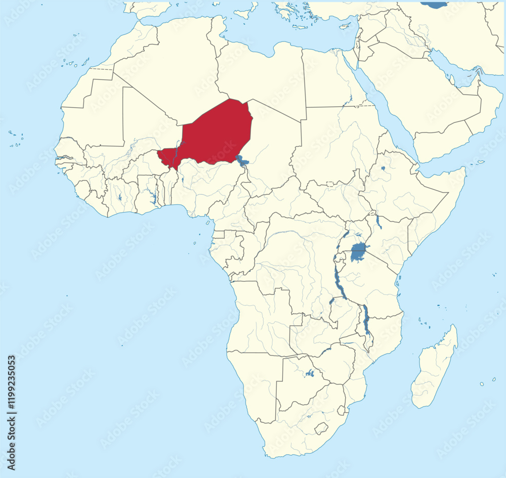 Obraz premium Detailed national location map of NIGER within the great continent of Africa