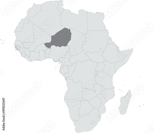 Detailed national location map of NIGER within the great continent of Africa