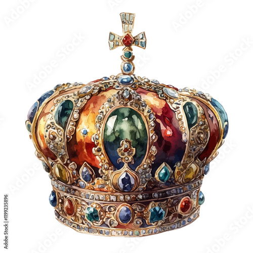 A watercolor vector painting of Russian gold jewelry design reflecting the grandeur and authenticity of Russia, isolated on a white background.

